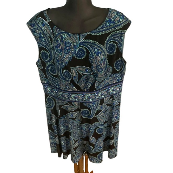 2X London Times Woman black blue paisley graphic print sleeveless midi dress - Picture 3 of 11